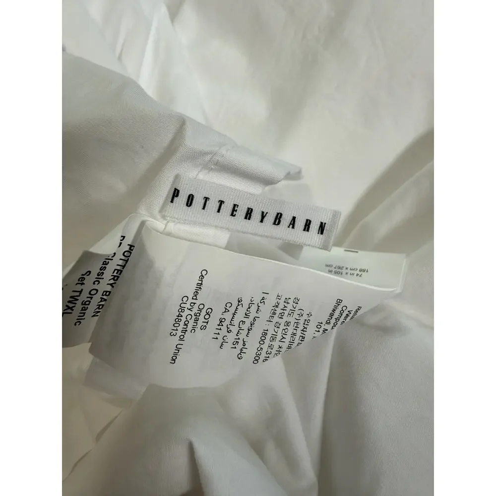 Pottery Barn WHITE Classic Organic Sheets - Twin XL - Dorm - FITTED + Flat Sheet